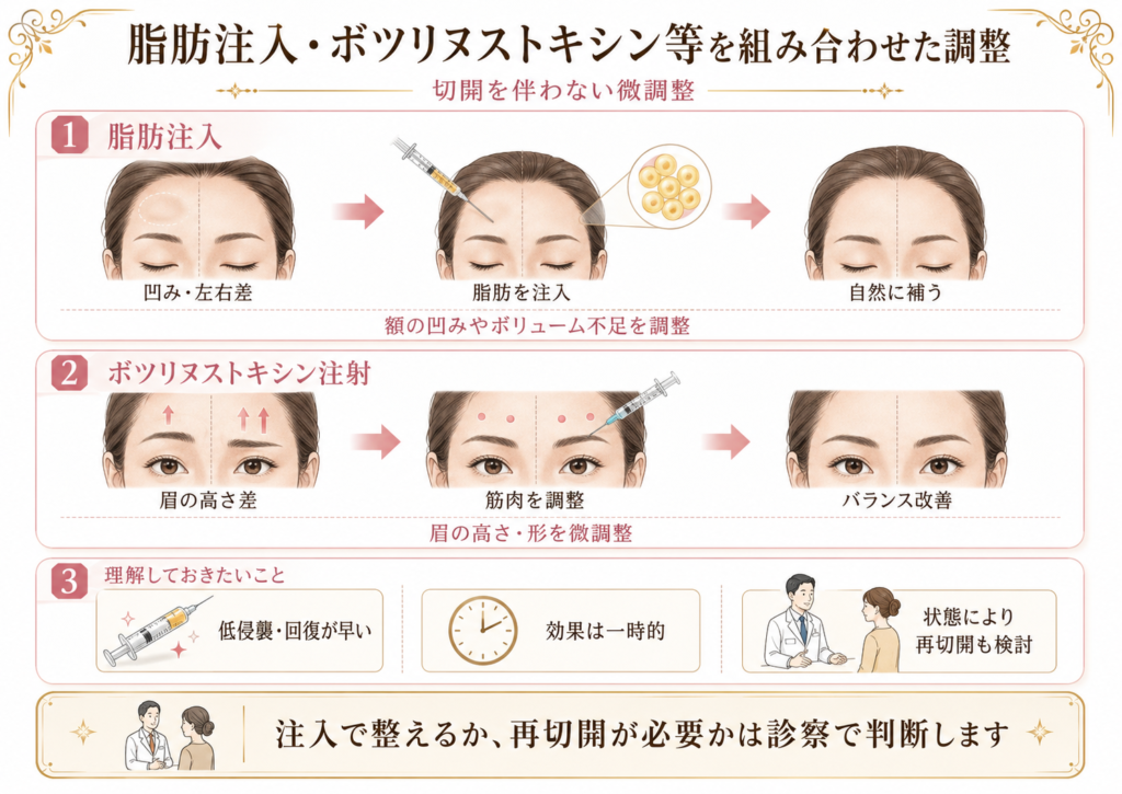 脂肪注入・ボツリヌストキシン等を組み合わせた調整